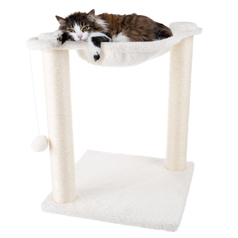 PETMAKER 19-Inch Cat Scratching Post with Hammock ? Sisal Fabric and Carpet Small Cat Tree, Hanging Ball Toy for Adult Cats and Kittens by PETMAKER (White) - Image 1